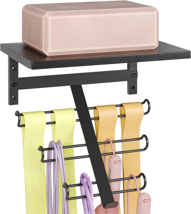 TJMOREE Resistance Rack Band Storage Hanger with Shelf Gym Equipment Organizer, Storage Rack for Home Gym,Black - Image 1